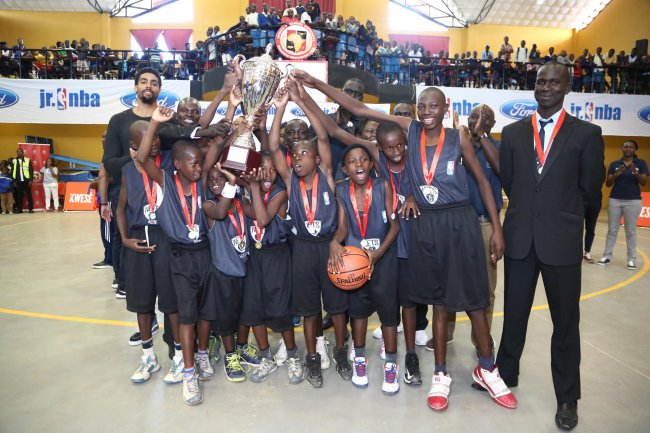 Slum Dunk Nets from Mathare celebrate winning the inaugural Junior NBA Nairobi Finals held at the Africa Nazarene University on Saturday.(Photo:Courtesy)