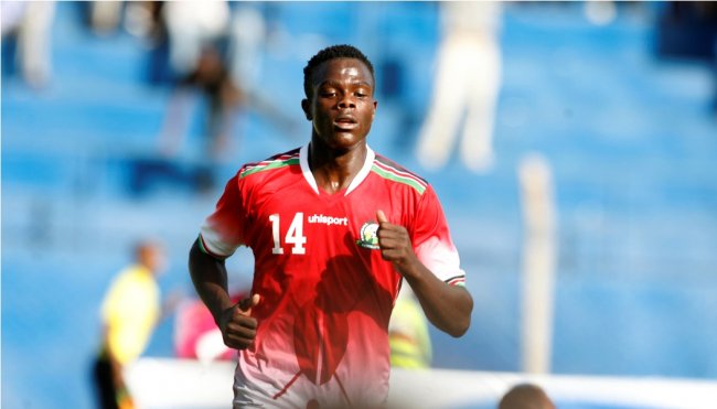 Kenya Vincent Oduor celebrates his goal against Tanzania's Kilimanjaro Stars. (Photo by Shutterspeed)